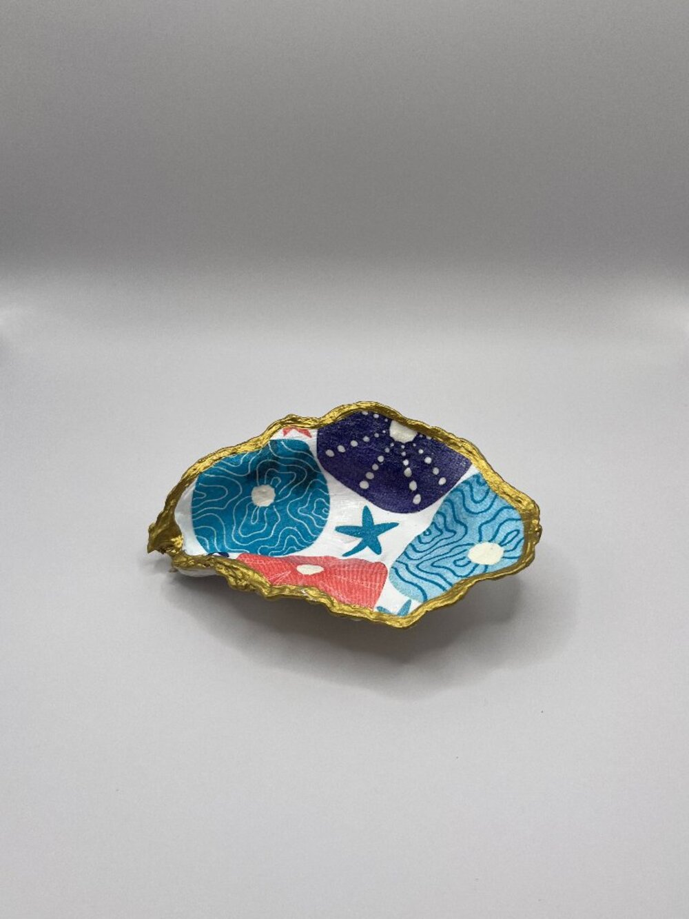 Handmade Gold-Rimmed Oyster Shell Trinket Dish – Nautical Decoupage
